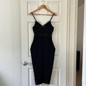 NEW CONDITION Black Lace Mesh Stripe Insert Midi Dress